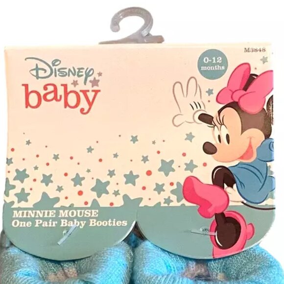 DISNEY BABY MICKEY MOUSE 1 Pair 0-12 M Baby Blue Cotton Blend Sock Booties NWT - Picture 2 of 7